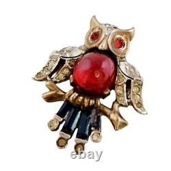 Vintage Signed Trifari Alfred Philippe Jelly Belly Style Tiny Owl Brooch (A5864)