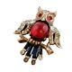Vintage Signed Trifari Alfred Philippe Jelly Belly Style Tiny Owl Brooch (A5864)