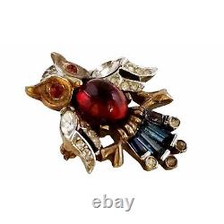 Vintage Signed Trifari Alfred Philippe Jelly Belly Style Tiny Owl Brooch (A5864)