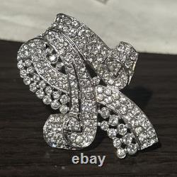 Vintage Signed Trifari Alfred Philippe Pave' Rhinestone Fur Clip Pin Rhodium