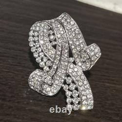Vintage Signed Trifari Alfred Philippe Pave' Rhinestone Fur Clip Pin Rhodium