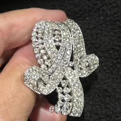 Vintage Signed Trifari Alfred Philippe Pave' Rhinestone Fur Clip Pin Rhodium