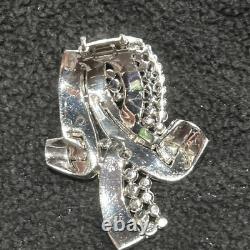 Vintage Signed Trifari Alfred Philippe Pave' Rhinestone Fur Clip Pin Rhodium