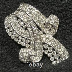 Vintage Signed Trifari Alfred Philippe Pave' Rhinestone Fur Clip Pin Rhodium