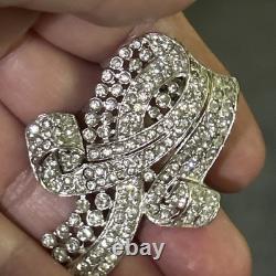 Vintage Signed Trifari Alfred Philippe Pave' Rhinestone Fur Clip Pin Rhodium