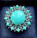 Vintage Signed Trifari Crown Faux Turquoise Brooch