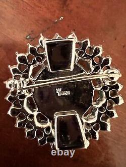 Vintage Signed Trifari Crown Faux Turquoise Brooch