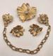 Vintage Signed Trifari Crystal Bugs On Goldtone Leaf Brooch/Earrings/Sweaterclip