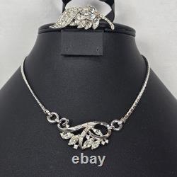 Vintage Silver-Tone Rhinestone Brooch & Alfred Philippe Crown Trifari Necklace