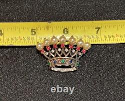 Vintage Sterling Trifari Crown Pin 1 5/8 Alfred Philippe Jewels Faux Pearl