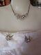 Vintage TRIFARI 1950s Alfred Philippe Silver Floral Necklace Brooch Earrings Set
