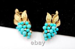 Vintage TRIFARI A. Philippe Faux Turquoise & Rhinestone Grape Cluster EARRINGS