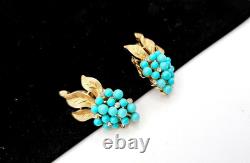 Vintage TRIFARI A. Philippe Faux Turquoise & Rhinestone Grape Cluster EARRINGS