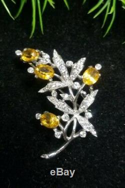 Vintage TRIFARI/Alfred PHILIPPE Sterling Sign FLOWER Pin Brooch Citrine Clear RS