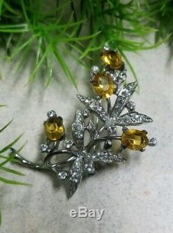 Vintage TRIFARI/Alfred PHILIPPE Sterling Sign FLOWER Pin Brooch Citrine Clear RS