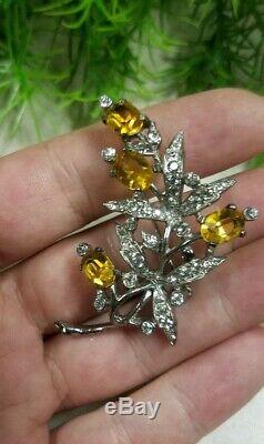 Vintage TRIFARI/Alfred PHILIPPE Sterling Sign FLOWER Pin Brooch Citrine Clear RS