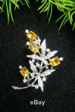 Vintage TRIFARI/Alfred PHILIPPE Sterling Sign FLOWER Pin Brooch Citrine Clear RS