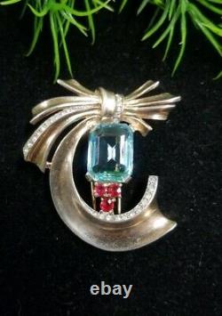 Vintage TRIFARI/Alfred PHILIPPE Sterling Sign Fur Clip Unfoiled Aquamarine Ruby