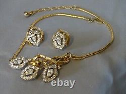 Vintage TRIFARI Alfred Philippe 1950's Rhinestone Gold Tone Necklace & Earrings