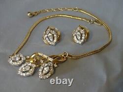 Vintage TRIFARI Alfred Philippe 1950's Rhinestone Gold Tone Necklace & Earrings