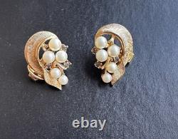 Vintage TRIFARI Alfred Philippe 1954 Lily of the Valley Pearl Brooch & Earrings
