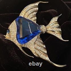 Vintage TRIFARI Alfred Philippe Angelfish Blue Fur Clip Brooch 1941 Rare
