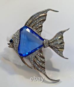 Vintage TRIFARI Alfred Philippe Angelfish Blue Fur Clip Brooch 1941 Rare