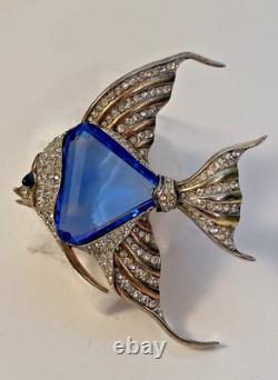 Vintage TRIFARI Alfred Philippe Angelfish Blue Fur Clip Brooch 1941 Rare