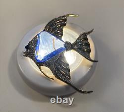 Vintage TRIFARI Alfred Philippe Angelfish Blue Fur Clip Brooch 1941 Rare