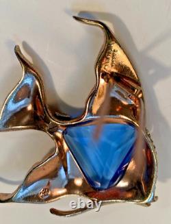 Vintage TRIFARI Alfred Philippe Angelfish Blue Fur Clip Brooch 1941 Rare