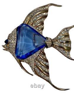 Vintage TRIFARI Alfred Philippe Angelfish Blue Fur Clip Brooch 1941 Rare