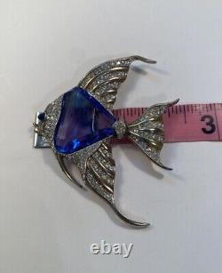 Vintage TRIFARI Alfred Philippe Angelfish Blue Fur Clip Brooch 1941 Rare