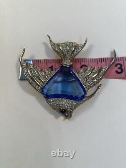 Vintage TRIFARI Alfred Philippe Angelfish Blue Fur Clip Brooch 1941 Rare