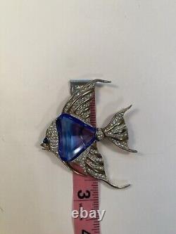 Vintage TRIFARI Alfred Philippe Angelfish Blue Fur Clip Brooch 1941 Rare