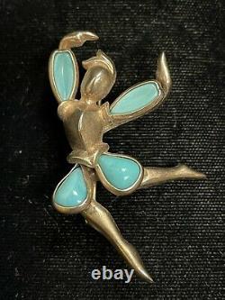 Vintage TRIFARI Alfred Philippe BLUE Milk Glass Ballerina Dancer Pin Brooch