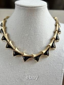 Vintage TRIFARI Alfred Philippe Black Enamel Leaf Necklace. 1950s-60s Signed