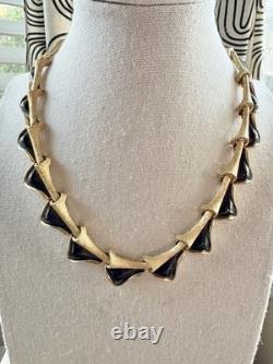 Vintage TRIFARI Alfred Philippe Black Enamel Leaf Necklace. 1950s-60s Signed