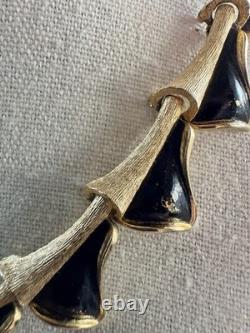 Vintage TRIFARI Alfred Philippe Black Enamel Leaf Necklace. 1950s-60s Signed