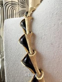 Vintage TRIFARI Alfred Philippe Black Enamel Leaf Necklace. 1950s-60s Signed