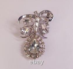 Vintage TRIFARI Alfred Philippe Diamante Dangling Brooch Clear Rhinestones Pin