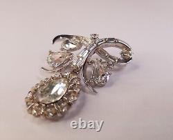 Vintage TRIFARI Alfred Philippe Diamante Dangling Brooch Clear Rhinestones Pin