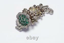 Vintage TRIFARI Alfred Philippe Green Crystal Flower Fur Clip Brooch