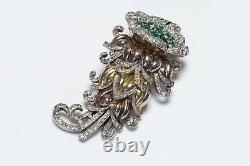 Vintage TRIFARI Alfred Philippe Green Crystal Flower Fur Clip Brooch