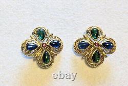 Vintage TRIFARI Alfred Philippe Moghul Jewels Of India Clip Earrings