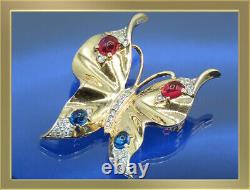 Vintage TRIFARI Alfred Philippe Sterling Ruby, Sapphire & Pave Butterfly Brooch