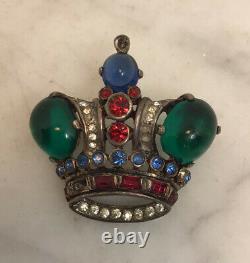 Vintage TRIFARI Alfred Philippe Sterling Silver Rhinestone Crown Pin Brooch