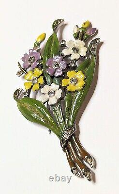 Vintage TRIFARI Alfred Phillipe sign Flowers Bouquet Enamel Brooch/Fur Clip