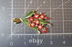 Vintage TRIFARI Alfred Phillipe sign Red Flowers Bouquet Enamel RS Fur Clip