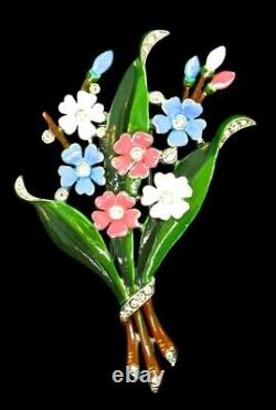 Vintage Trifari ALFRED PHILIPPE Enamel Flower BOUQUET Fur Clip Brooch Pin