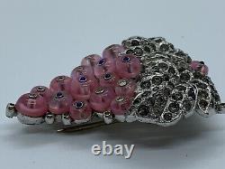 Vintage Trifari Alfred Philippe 1940s Signed Pink Glass Grapes Brooch Fur Clip